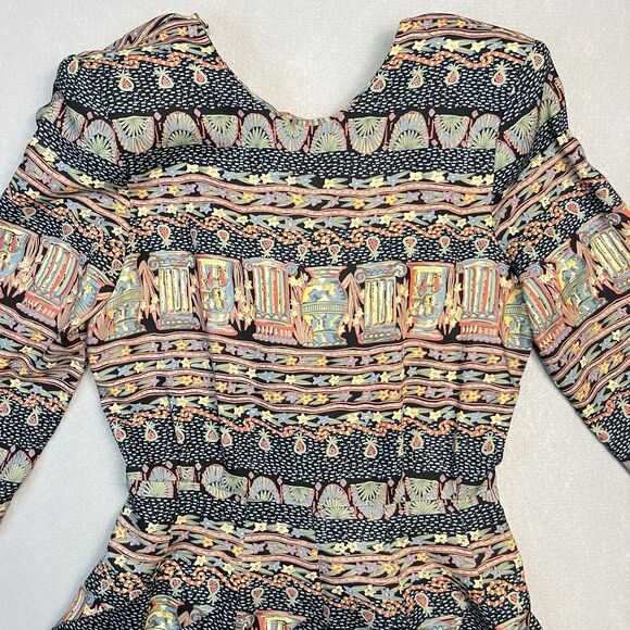 Vtg 90s Taurus Colorful‎ geometric Pleated Fit & Flare Dress Sz 6 - Picture 2 of 9